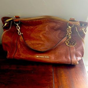 MICHAEL Michael Kors Brown Crinkle Leather Purse with Chain Detail